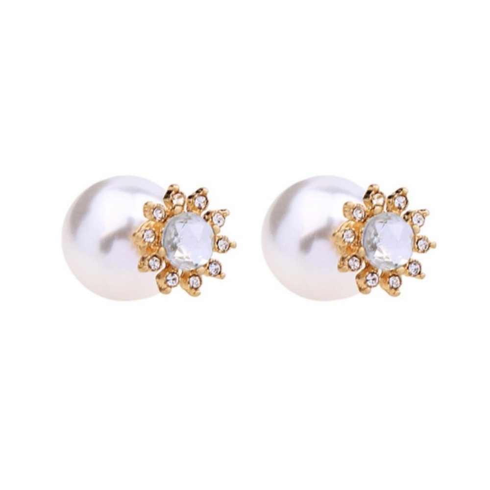 Chic Faux Pearl Flower Double Sided Earrings